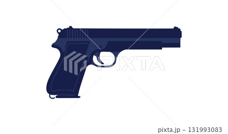 Handgun pistol firearm silhouette vector in dark blue color flat design illustration 131993083