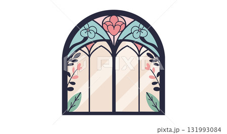 Stained Glass Window with Floral Patterns and Pastel Colors Vector Illustration 131993084