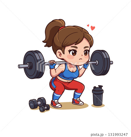 Woman lifting barbell weight training with dumbbells and shaker vector illustration Woman lifting barbell weight training with dumbbells and shaker vector illustration 131993247