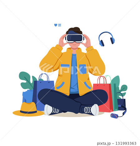 Man Wearing Virtual Reality Headset Sitting...のイラスト素材 [131993363] - PIXTA