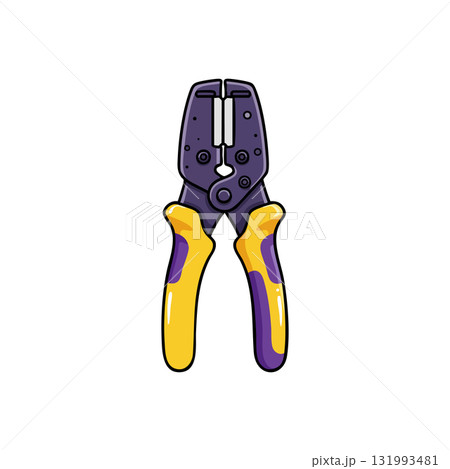 Wire Stripper and Crimping Tool with Yellow and Purple Handles Vector Illustration 131993481