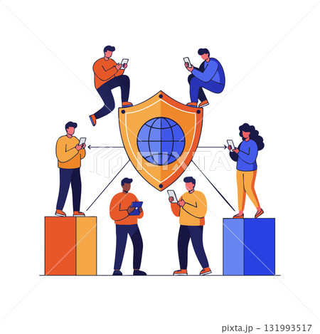 Digital security shield with connected people using mobile devices vector illustration 131993517