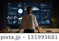 Confident young female marketer presenting a social media campaign strategy on a large digital screen during a team meeting, showcasing concepts related to marketing technology. AI Generated 131993681