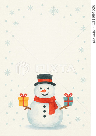水彩タッチの雪だるまが彩る冬のメッセージカード 131994026