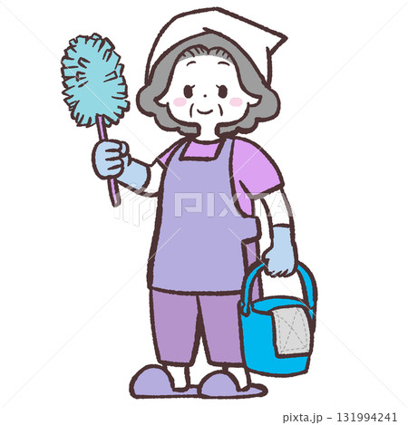 掃除をする恰好したシニア女性のイラスト 掃除をする恰好したシニア女性のイラスト 131994241