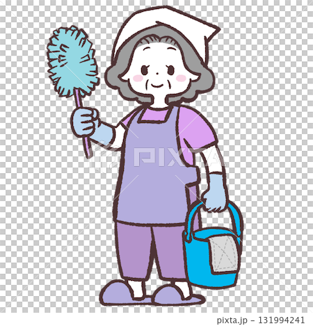 掃除をする恰好したシニア女性のイラスト 掃除をする恰好したシニア女性のイラスト 131994241
