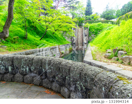 新緑に包まれた安積疏水の景色 131994314