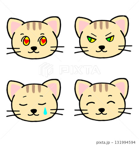 感情が伝わる！トラ猫の顔アイコン（喜怒哀LOVE）イラスト素材 131994594