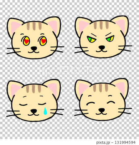 感情が伝わる！トラ猫の顔アイコン（喜怒哀LOVE）イラスト素材 131994594