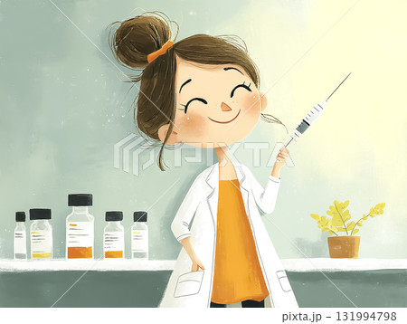 美優シリーズ：怖くないインフルエンザ予防接種を準備する美優 131994798