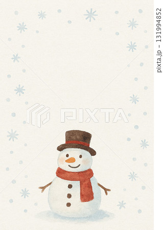 水彩タッチの雪だるまが微笑む冬のメッセージカード 131994852