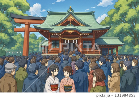 お正月　初詣　神社　アニメ調 131994855