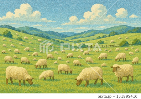 羊 ひつじ 牧場 放牧 砂絵調 羊 ひつじ 牧場 放牧 砂絵調 131995410