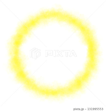 Radiant yellow smoke ring on transparent background with glowing mist and sunny haze in circular swirl shape for bright fantasy visuals 131995553