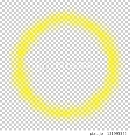 Radiant yellow smoke ring on transparent background with glowing mist and sunny haze in circular swirl shape for bright fantasy visuals 131995553