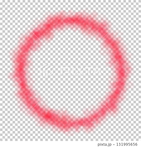 Intense red smoke ring on transparent background with fiery glow effect and blazing mist forming a vivid circular swirling energy shape 131995656