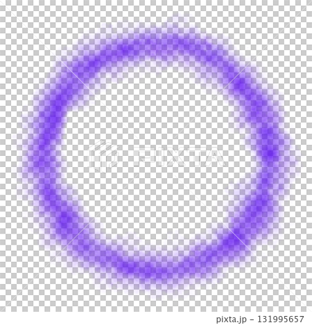 Mystical violet smoke ring on transparent background with glowing haze and surreal mist swirling in circular shape for fantasy sci fi visuals 131995657