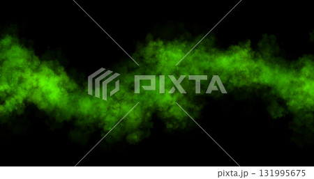 Vibrant green smoke wave isolated on transparent background, dynamic swirling cloud of mist moving in oscillating zigzag motion 131995675