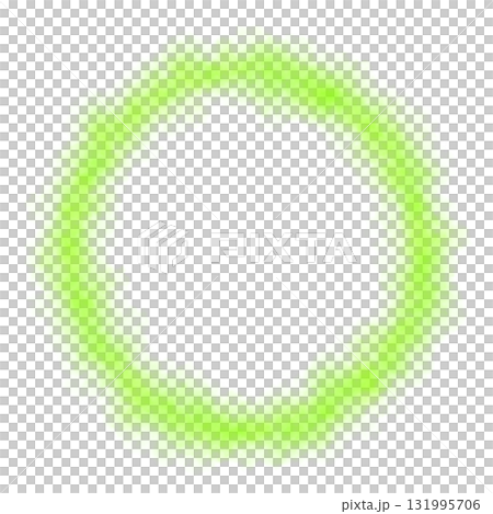 Bright green smoke ring on transparent background with soft glow effect and vivid luminous mist in circular shape 131995706