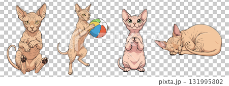 Sphynx cat action and emotion clipart set, isolated on transparent background. Sphynx cat action and emotion clipart set, isolated on transparent background. 131995802