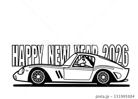 2026年年賀状 テンプレート モノクロ 干支とイタリアンスポーツ 2026年年賀状 テンプレート モノクロ 干支とイタリアンスポーツ 131995884