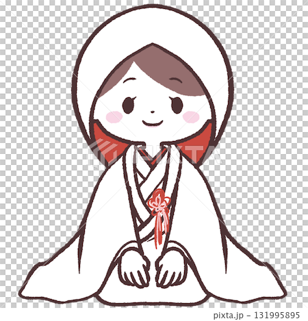 Illustration of a woman wearing a white wedding kimono Illustration of a woman wearing a white wedding kimono 131995895
