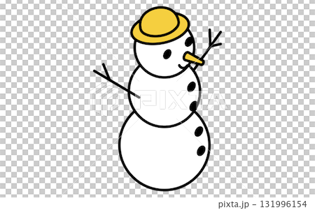 Isometric illustration of a line drawing icon of a snowman wearing a hat and holding a tree branch Isometric illustration of a line drawing icon of a snowman wearing a hat and holding a tree branch 131996154