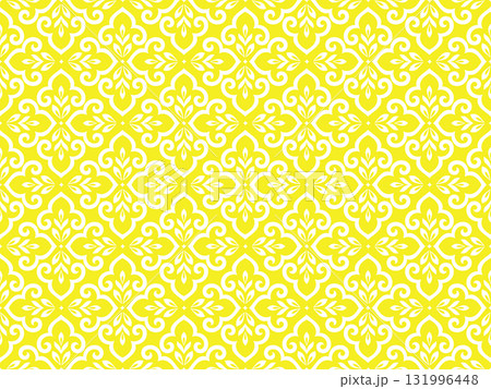Flower geometric pattern. Seamless vector background. White and yellow ornament. Ornament for fabric, wallpaper, packaging. Decorative print 131996448