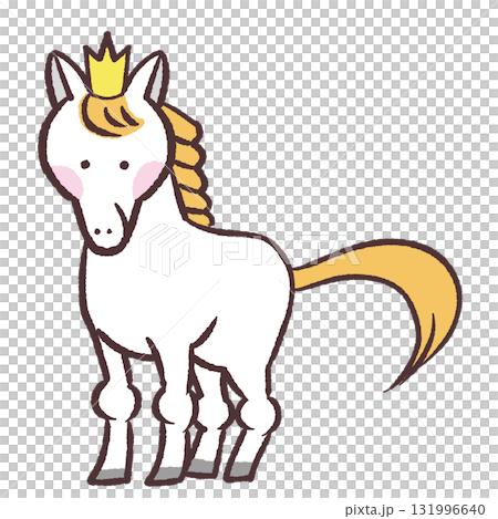 王冠を被った白馬のイラスト 王冠を被った白馬のイラスト 131996640