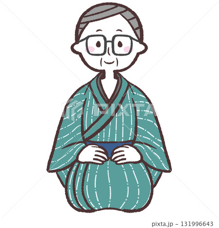 正座する着物姿のシニア男性のイラスト 131996643