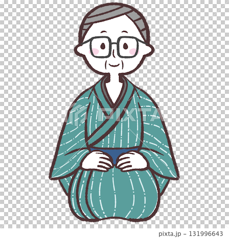 正座する着物姿のシニア男性のイラスト 131996643