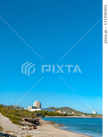 nuclear plant seen from La Almadrava beach, Spain nuclear plant seen from La Almadrava beach, Spain 131996801