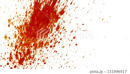Photograph capturing a dramatic blood splash on a clean white background. The red liquid forms organic droplets and abstract shapes. Adeal for horror, medical, or artistic use. Photograph capturing a dramatic blood splash on a clean white background. The red liquid forms organic droplets and abstract shapes. Adeal for horror, medical, or artistic use. 131996917