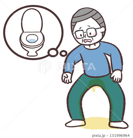 トイレに間に合わず漏らすシニア男性のイラスト 131996964