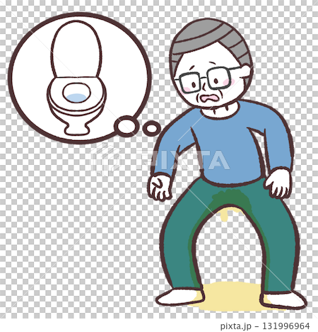 トイレに間に合わず漏らすシニア男性のイラスト 131996964