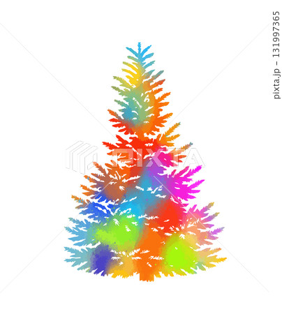Colorfull decorated Christmas and new year tree. Hand drawn. Not AI, vector illustration. 131997365