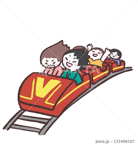 ジェットコースターに乗る人々のイラスト 131998107