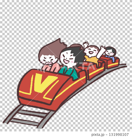 人們乘坐過山車的插圖 131998107