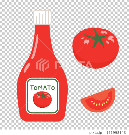 トマトケチャップとトマトとくし切りのトマトのイラスト 131998148