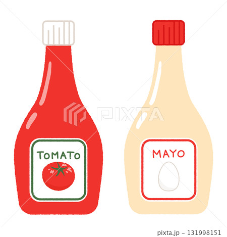 トマトケチャップとマヨネーズのかわいいイラスト トマトケチャップとマヨネーズのかわいいイラスト 131998151