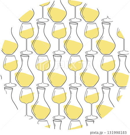 Wine Decanter and Wide Glass with Spot as White Wine Pattern on Circle Backdrop Wine Day design idea 131998183