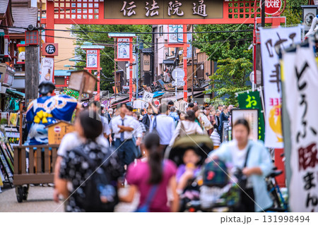 日本の東京都市景観インバウンド続く…外国人観光客らで賑わう伝法院通りなどを望む 131998494