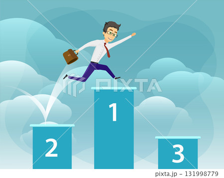 Businessman jumps to first place on the podium. Businessman jumps to first place on the podium. 131998779