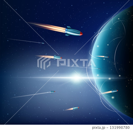 Nuclear missiles flying toward planet Earth Nuclear missiles flying toward planet Earth 131998780