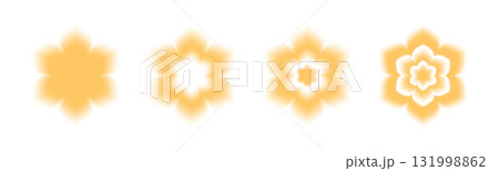 Y2K aura blur flower shapes in soft yellow gradient with glowing edges. Retro aesthetic blossom elements in dreamy nostalgic vibe for early 2000s inspired designs and backgrounds. Blurred blooms. 131998862