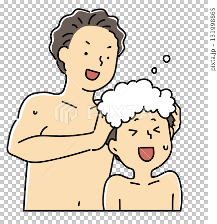 Dad shampooing his son's head_Color 131998865