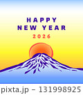 SNS投稿用バナー「HAPPY NEW YEAR」筆で描いた山と新年のメッセージ／年賀状テンプレート 131998925