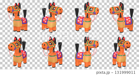 Illustration material of the zodiac sign - Year of the Horse - Horse bobblehead doll (1) - Orange - Set of eight cut figures 131999011