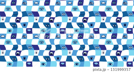 Plaid Eyes Wavy Blue Plaid Eyes Wavy Blue 131999357