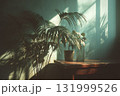 植物の影が差す午後の壁とテーブル 植物の影が差す午後の壁とテーブル 131999526